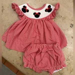 Eliza James Kids Baby Girls Minnie Mouse Smocked Diaper Bloomer Set: Size 9M